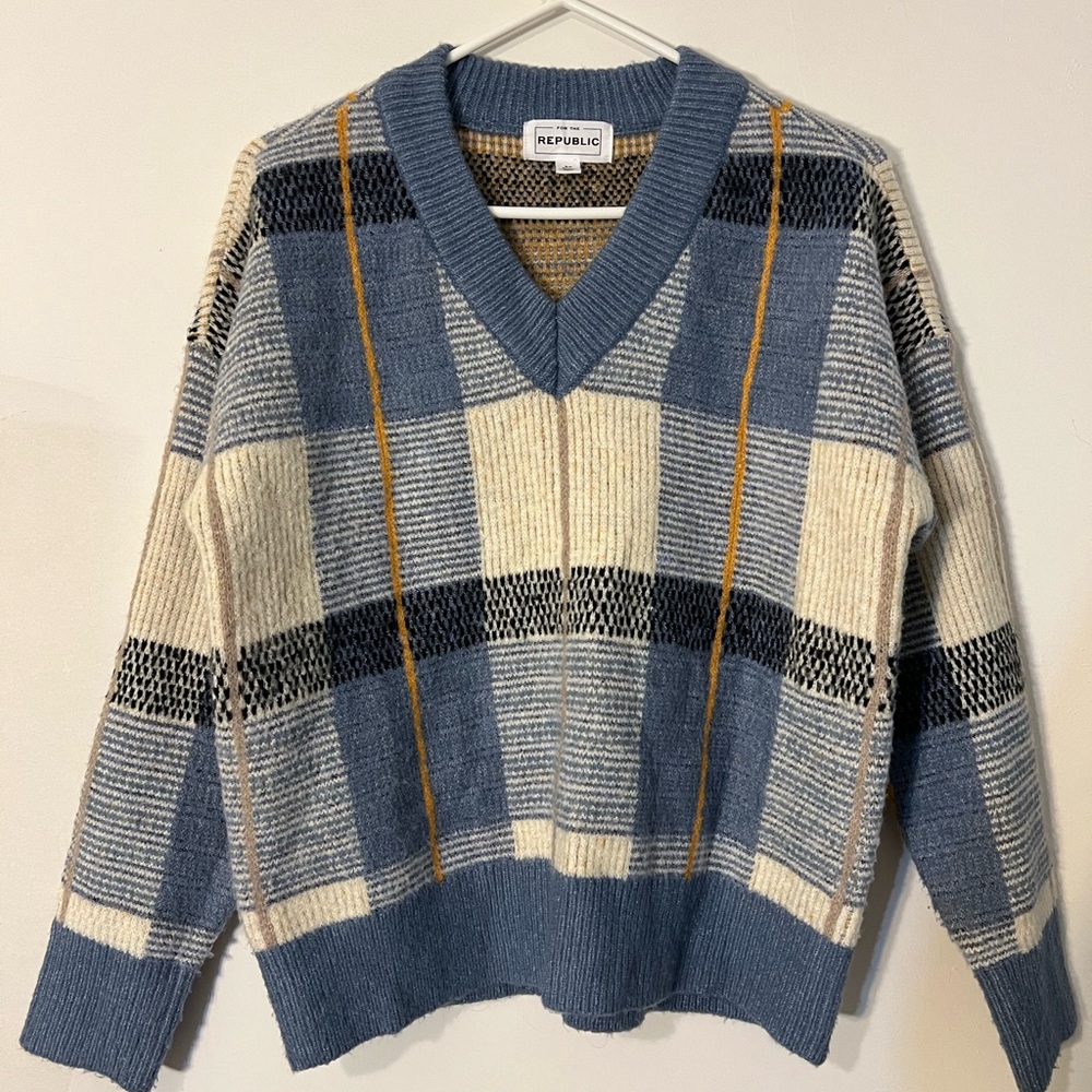 For The Republic Gray and Yellow Knit Sweater